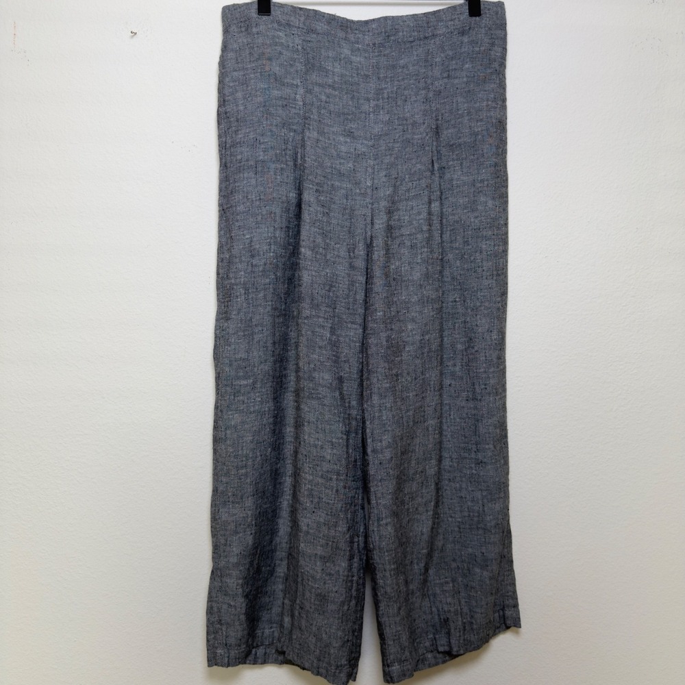 Fabulous! NYC Women Gray 100% Linen Wide Leg Pleated Crop Lagenlook Coastal
